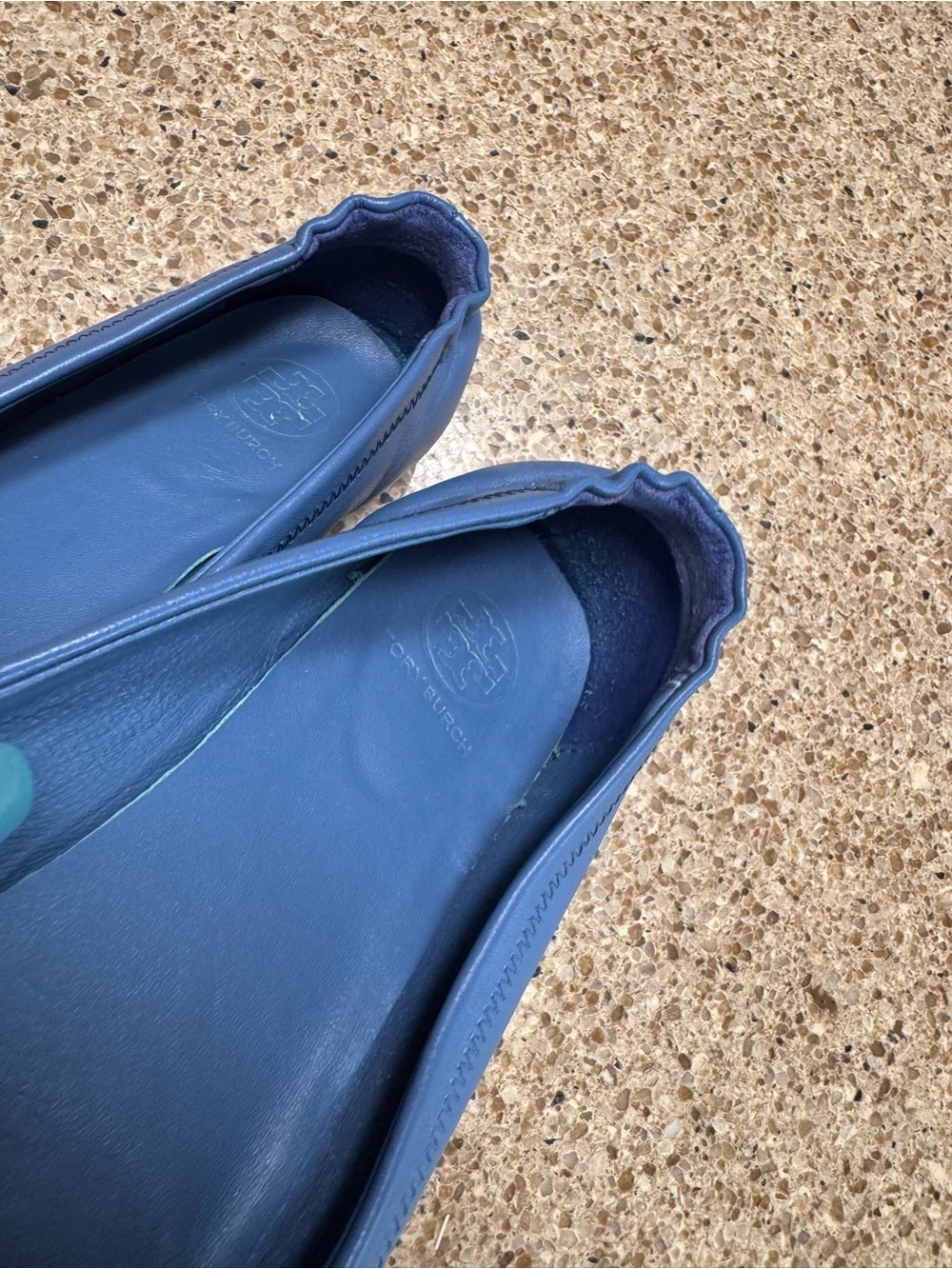 Tory Burch Blue Leather Logo Ballet Flats - Picture 15 of 16